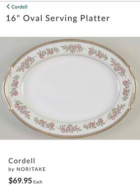 Noritake White Platter with Pink Floral Border and Gold Trim